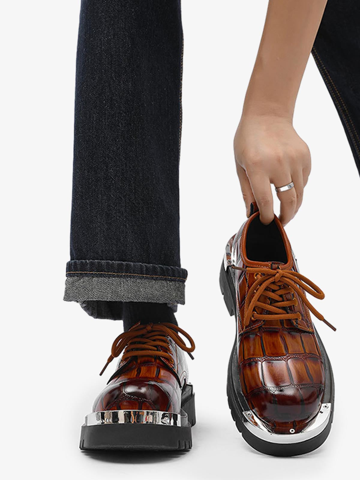 Crocodile-Embossed Derby Shoes