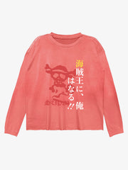 Pirate Skull Text Graphic Distressed Long Sleeve Tee