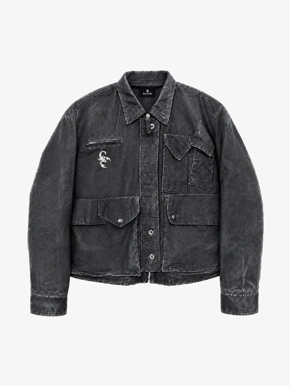 Used-Look-Motorradjacke aus gewaschenem Twill mit vielen Taschen