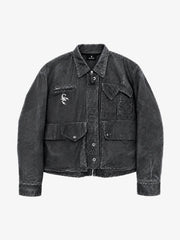Distressed Washed Twill Multi-Pocket Moto Jacket