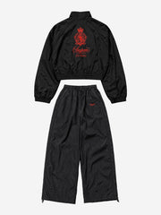Embroidered Cropped Windbreaker Jacket & Relaxed Pants Set