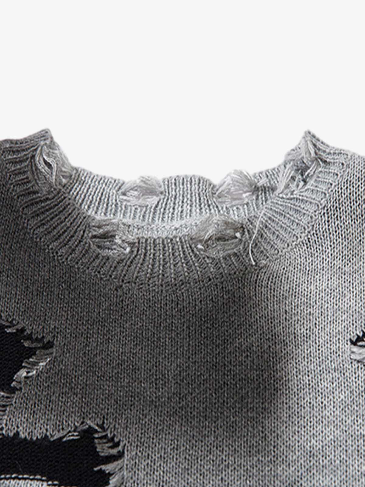 Vintage Spray-Painted Cross Hole Knit Sweater 