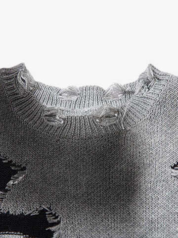 Vintage Spray-Painted Cross Hole Knit Sweater 