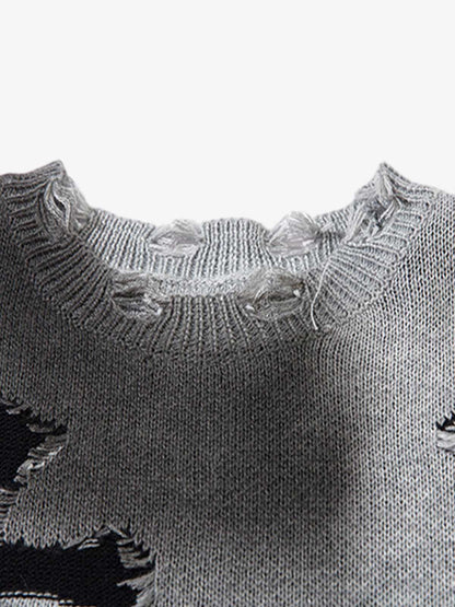Vintage Spray-Painted Cross Hole Knit Sweater 