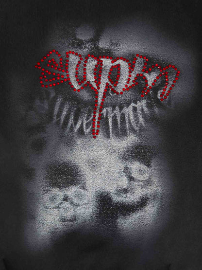 Rhinestone Letter Airbrush Graphic Pullover Hoodie 