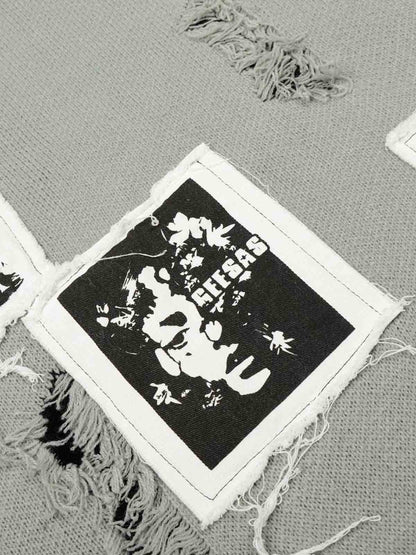 Distressed Photo Patch Oversized Knit Sweater