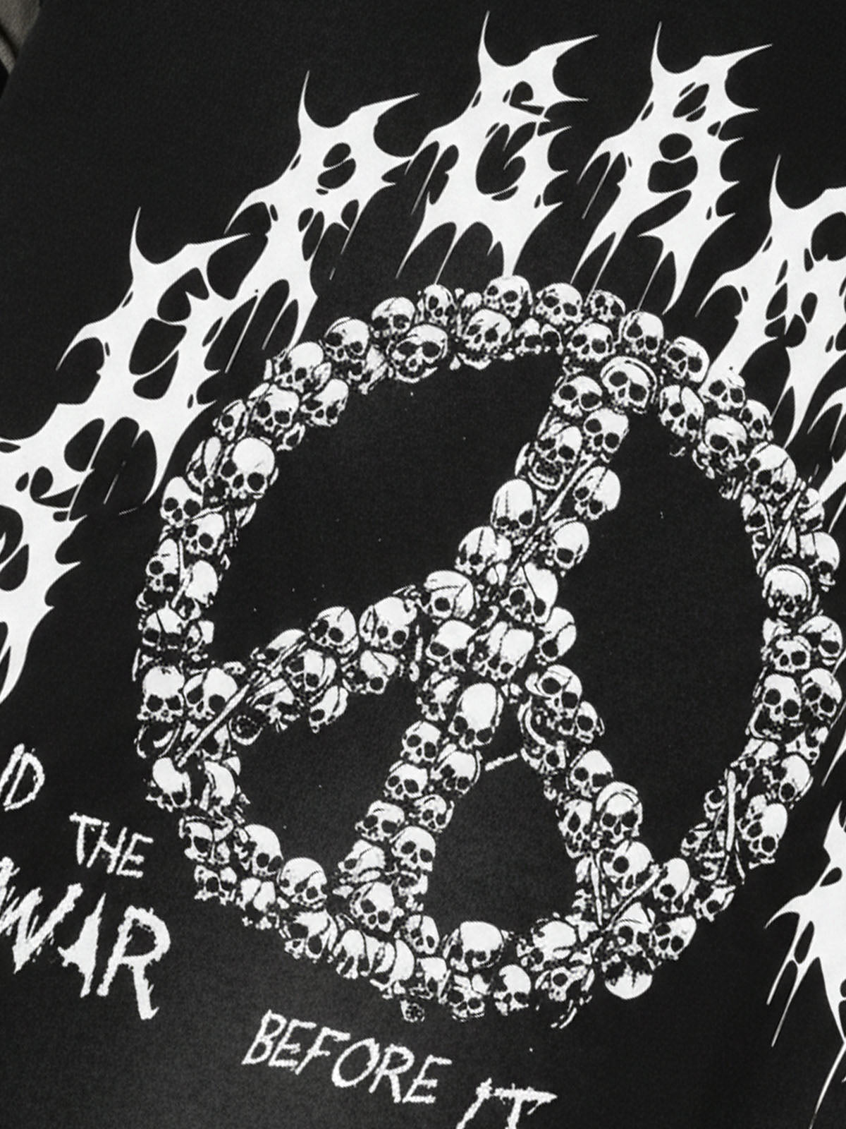 Cotton Blend Long Sleeve T-Shirt with Peace Symbol Skull Print and "End the War" Graphic Design 