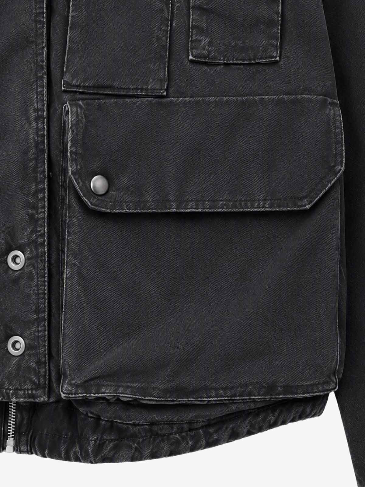 Distressed Washed Twill Multi-Pocket Moto Jacket