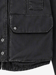 Distressed Washed Twill Multi-Pocket Moto Jacket