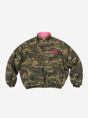 Pink Camo Embroidered Reversible Fleece Stand-Collar Jacket
