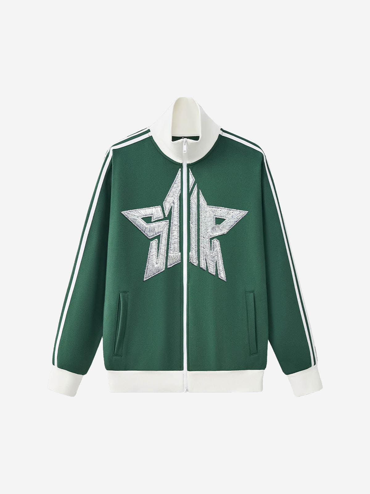 Star Embroidered Color Block Striped Heavyweight Sweatshirt