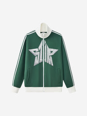 Star Embroidered Color Block Striped Heavyweight Sweatshirt