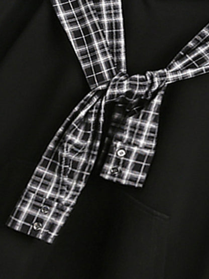 Stylish Plaid-Trimmed Hoodie with Sailor Collar Design for Women 
