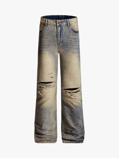 Vintage Distressed Ripped Wide Leg Jeans