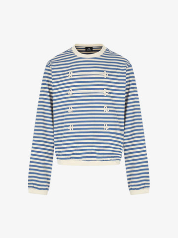 Striped Frog-Button Long Sleeve Tee