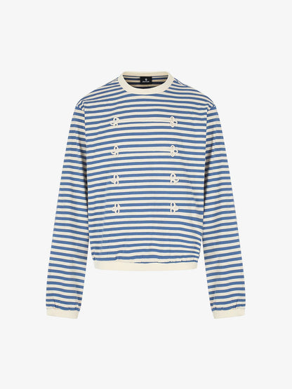 Striped Frog-Button Long Sleeve Tee