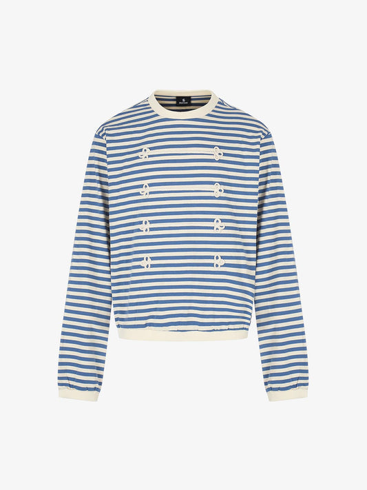 Striped Frog-Button Long Sleeve Tee
