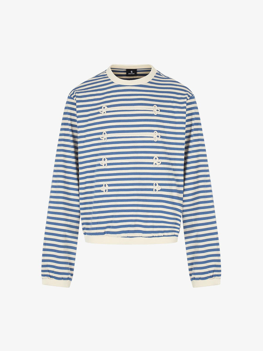 Striped Frog-Button Long Sleeve Tee; Blue And White / S, Blue And White / M, Blue And White / L, Blue And White / XL