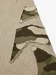 Waffle-Knit Camo Appliqué Embroidered Hoodie & Wide-Leg Sweatpants Set