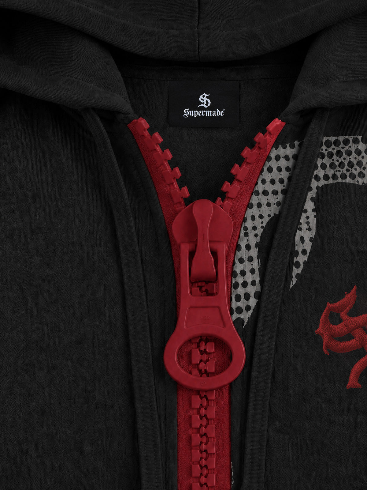 Oversized-Zip Skeleton Graphic Patchwork Hoodie
