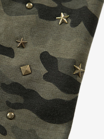 Camo Faux Fur Lounge Set – Gold Star Embellished Shorts & Tee Streetwear Set