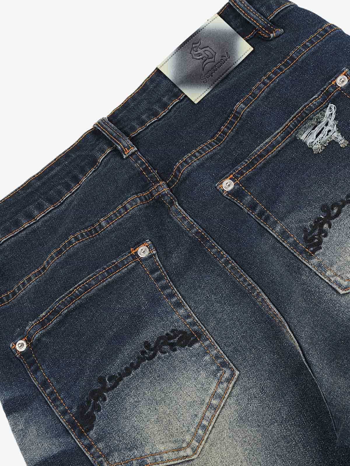 Heavyweight Washed Ripped Flared Jeans
