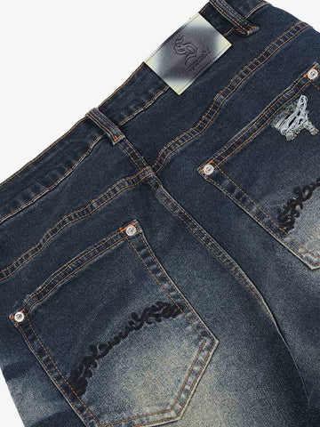 Heavyweight Washed Ripped Flared Jeans