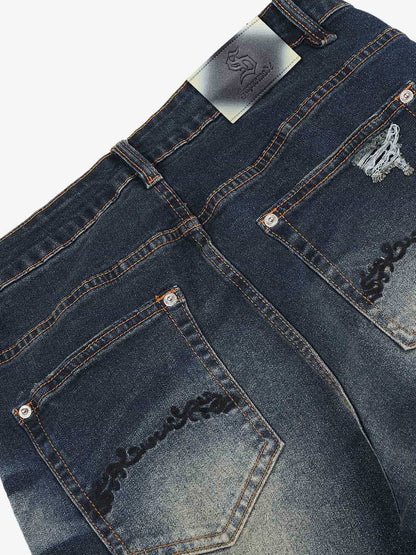 Heavyweight Washed Ripped Flared Jeans