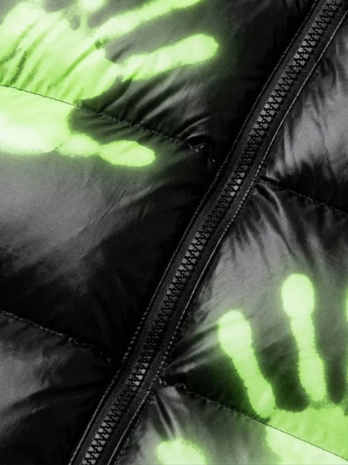 Neon Handprint Graphic Hooded Puffer Coat