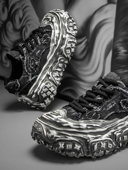 Tire-Tread Distressed Sneakers