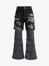 Denim Ripped Layered Flare Pants with Distressed Details 