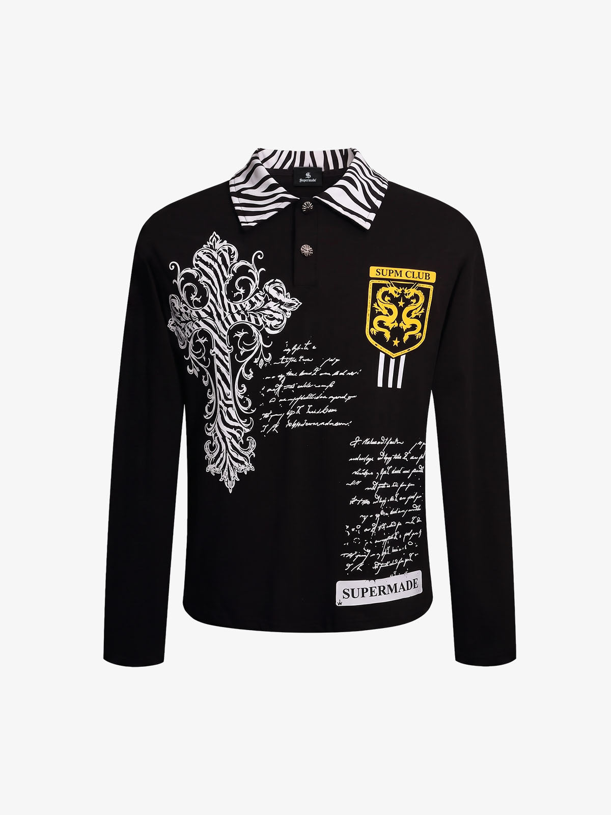 Zebra Letter Graphic Collared Long Sleeve Tee