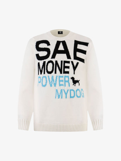 Stylish Graphic Sweater with Bold Typography and Fun Dog Design 