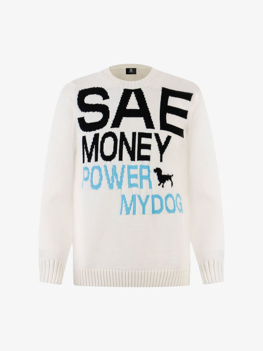 Stylish Graphic Sweater with Bold Typography and Fun Dog Design 