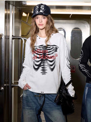 Skeleton Graphic Tongue-Stud Long Sleeve Tee