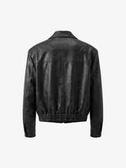 Cross Embroidered Color Block Cropped Biker Jacket