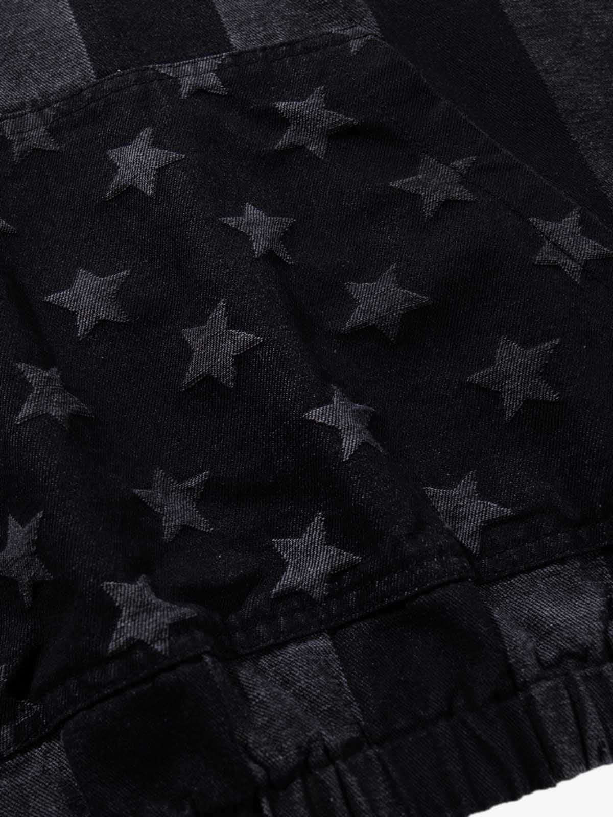 Distressed Star Print Denim Boxy Hoodie