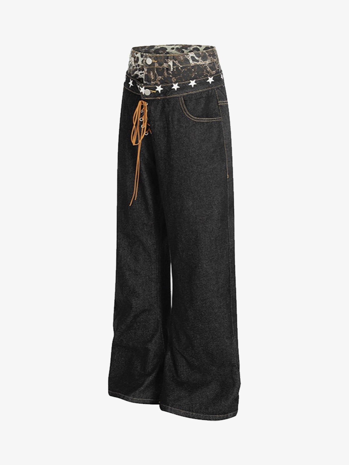 Stylish Wide-Leg Jeans with Unique Star Waistband Design for Men and Women 