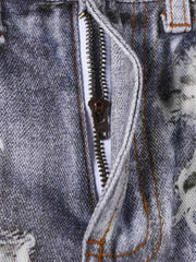 3D Graphic Distressed Wide-Leg Jeans