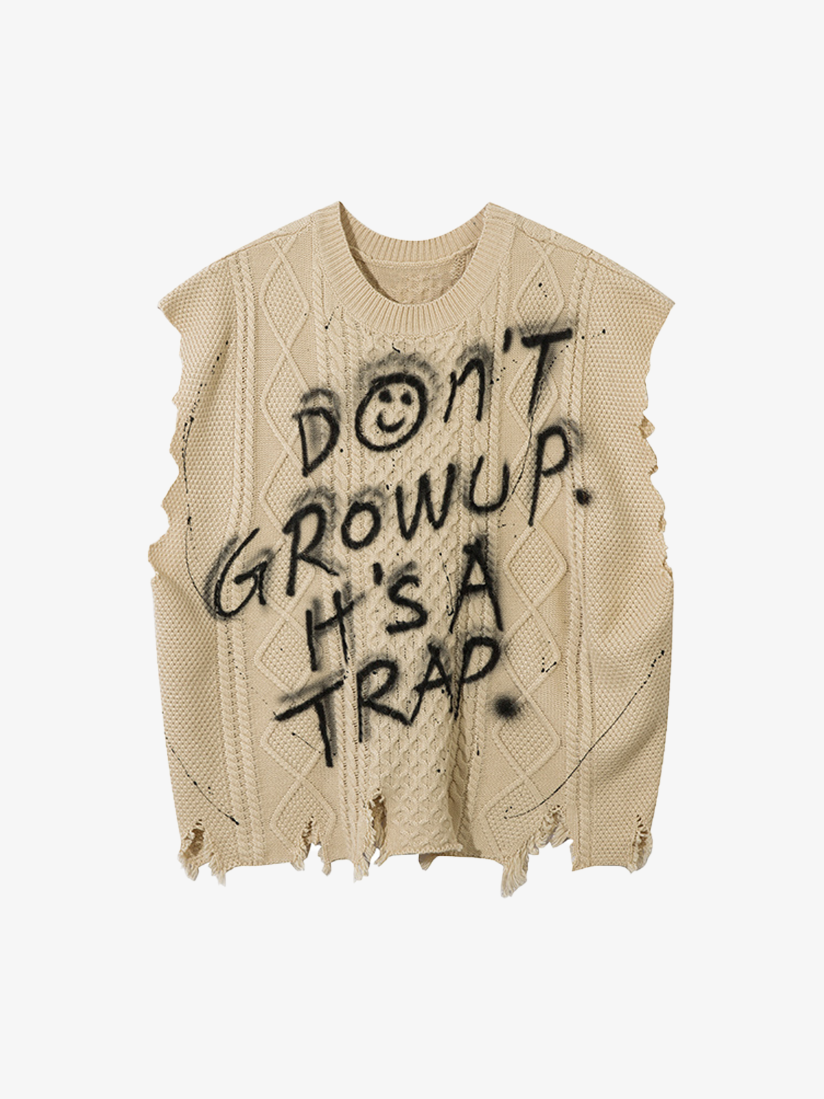Distressed Graffiti Cable-Knit Vest