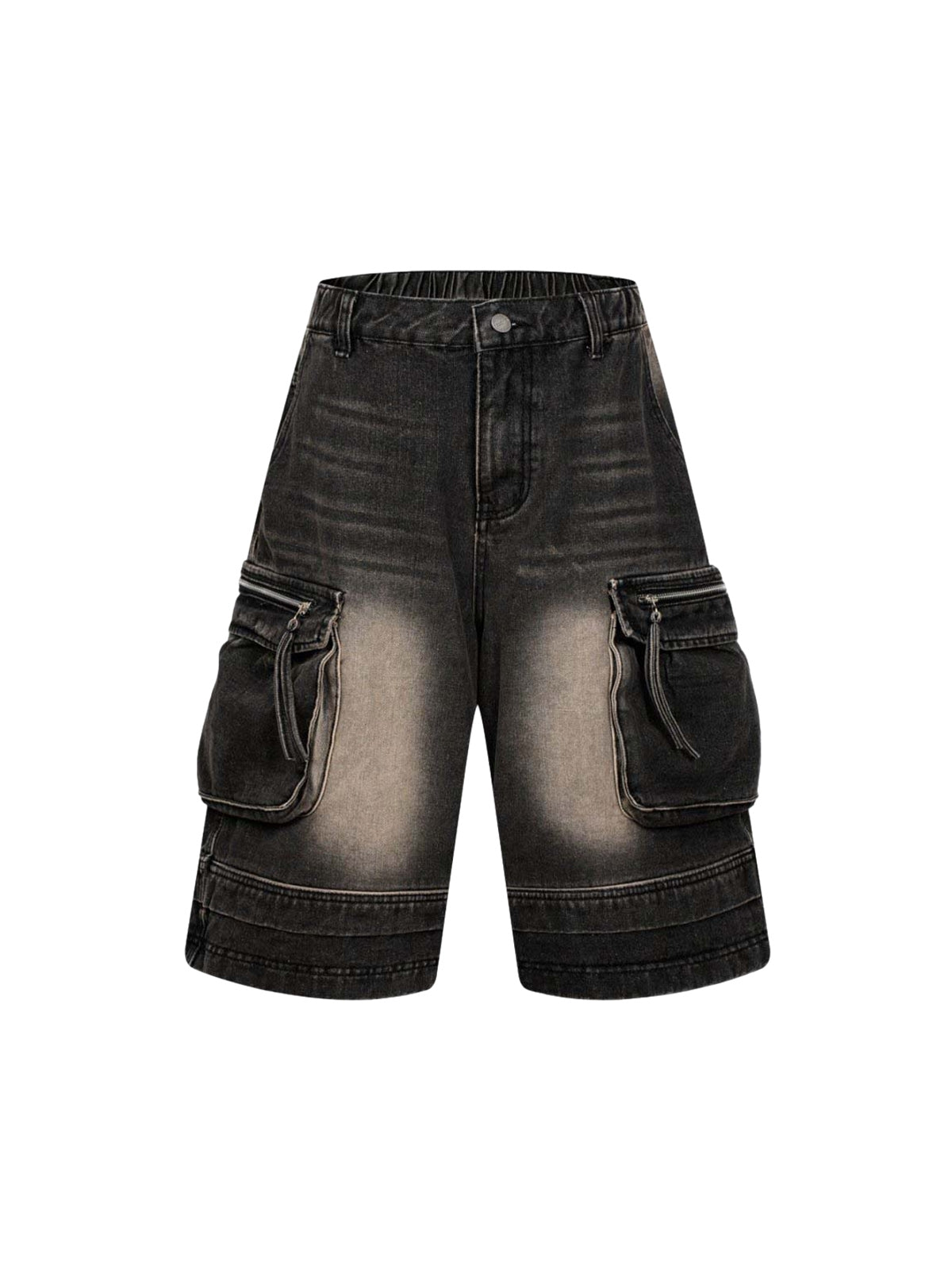 Washed Multi-Pocket Denim Cargo Jorts