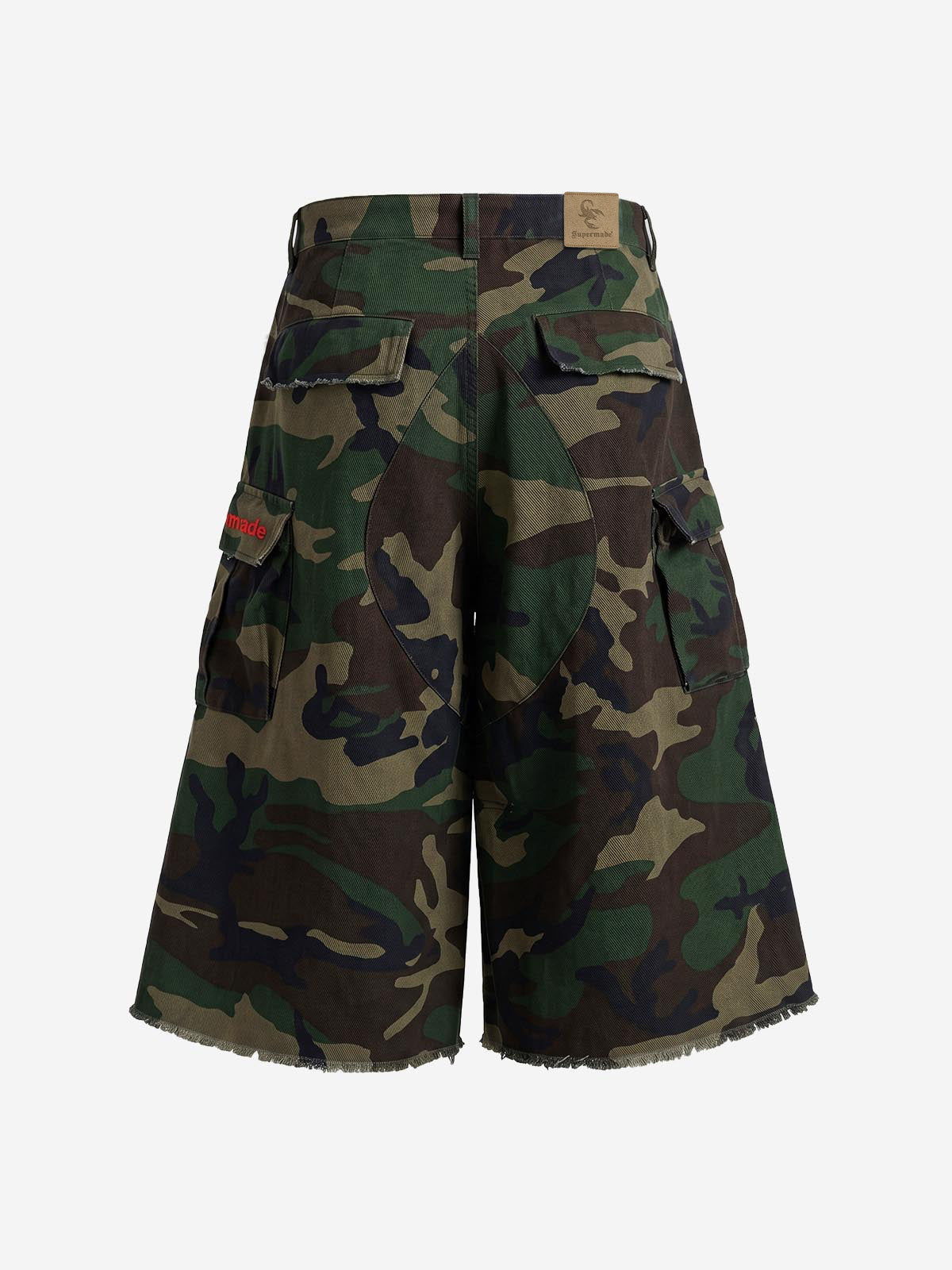 Vintage Camo Frayed Hem Cargo Shorts; Camouflage / M, Camouflage / L, Camouflage / XL, Camouflage / 2XL, Camouflage / 3XL