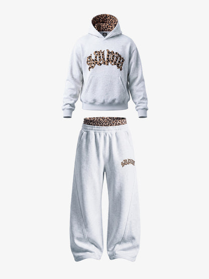 Leoparden-Patchwork-Hoodie & Hosen-Set