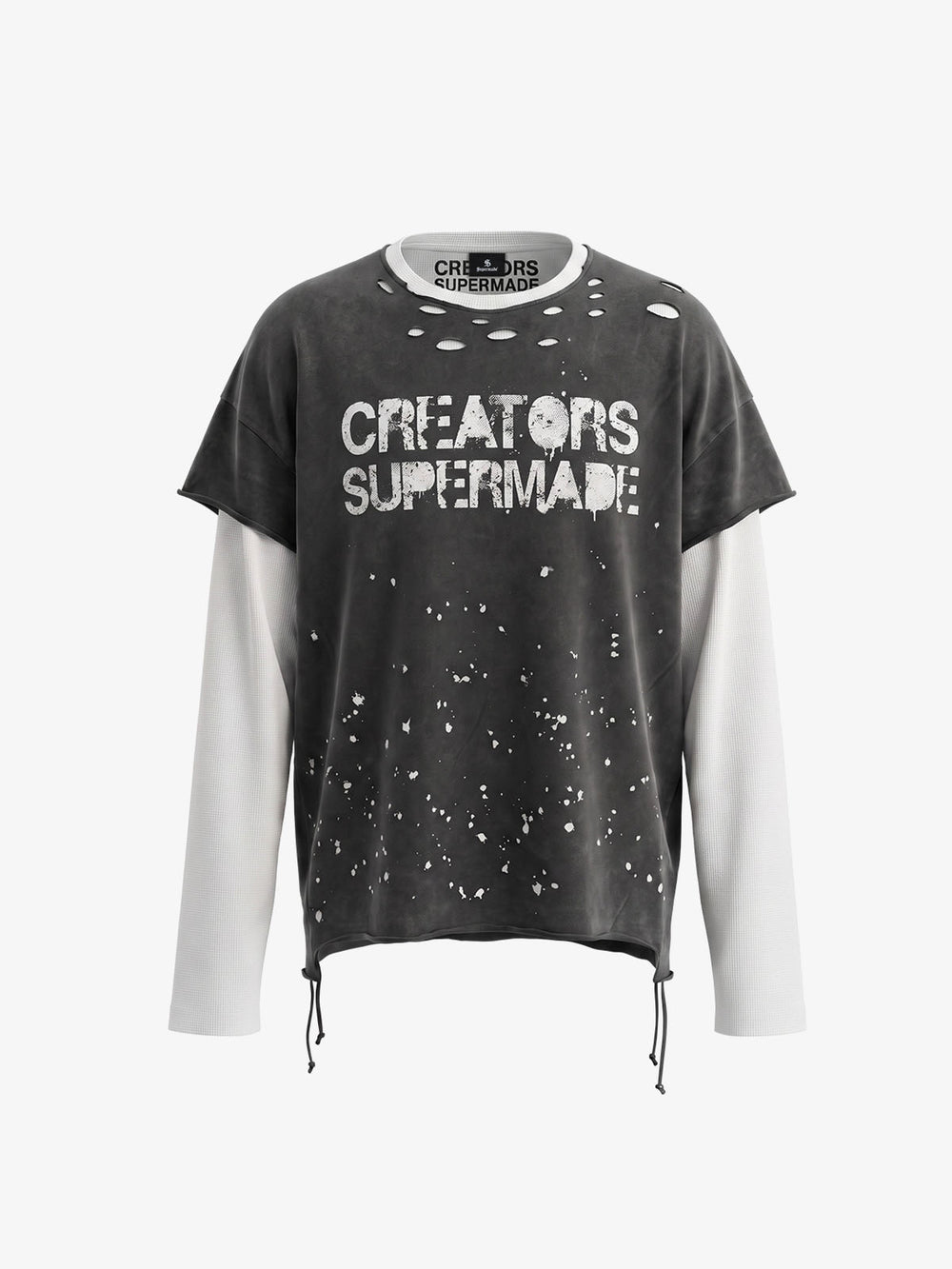 Faux Two-Piece Distressed Long Sleeve Tee