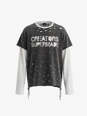 T-shirt à manches longues effet usé deux pièces
