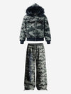 Fur Hood Cardigan Camouflage Set