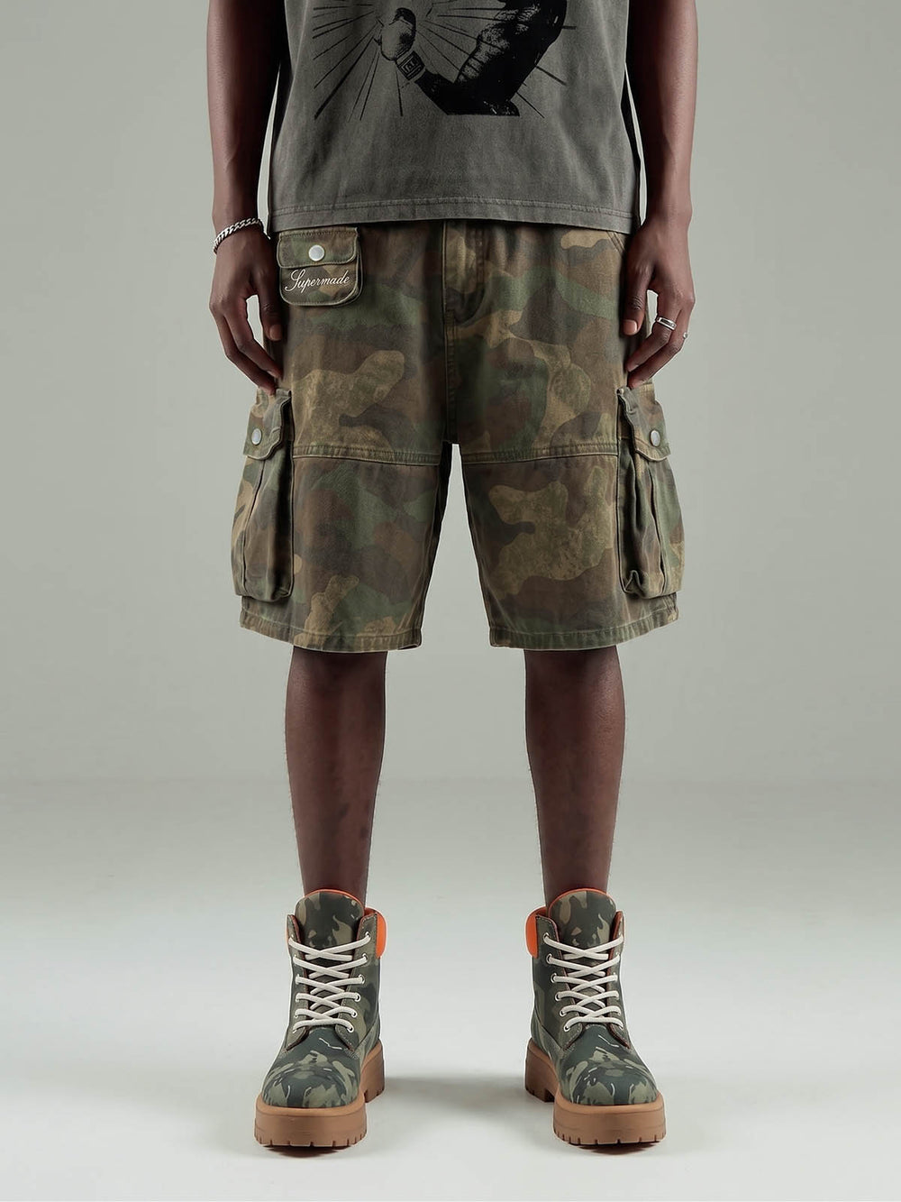 Distressed Camouflage Workwear Wide