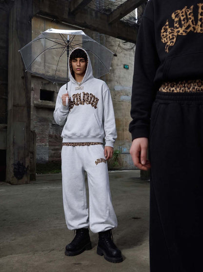 Leoparden-Patchwork-Hoodie & Hosen-Set