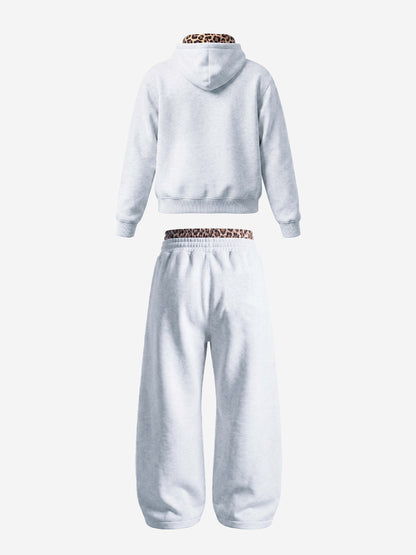 Leoparden-Patchwork-Hoodie & Hosen-Set