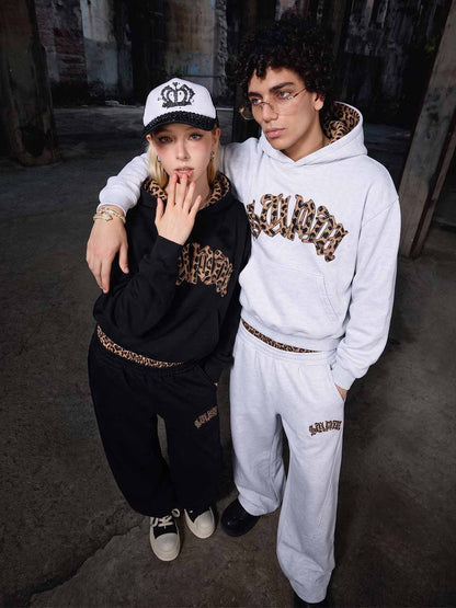 Leoparden-Patchwork-Hoodie & Hosen-Set